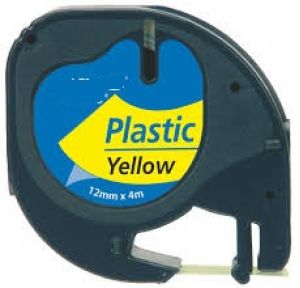 COMPATIBLE DYMO Label 12mmX4m Plastica Dymo 2000,LT100H,QX50 (S0721670), (Black-Yellow)