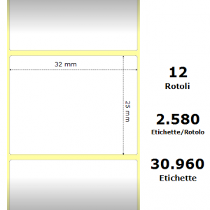 COMPATIBLE Zebra Label White 32x25mm, 2580 Et/Rotolo Z-2000D 1.3x1x1 Core, 12 Rolls (White)