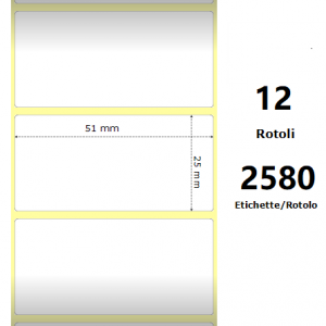 COMPATIBLE Zebra Label White 51x25mm, 2580 Et/Rotolo Z-2000D, 2x1x1 Core, 12 Rolls (White)