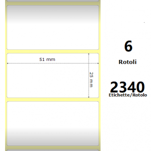 COMPATIBLE Zebra Label White 51x25mm, 2340 Et/Rotolo Z-2000D 2x1x1 Core, 6 Rolls (White)